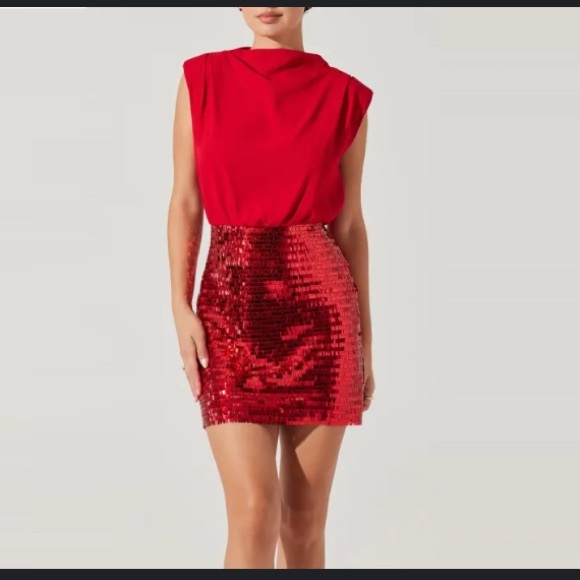 Astr Red Dress with Sequin skirt detail. - Picture 1 of 7